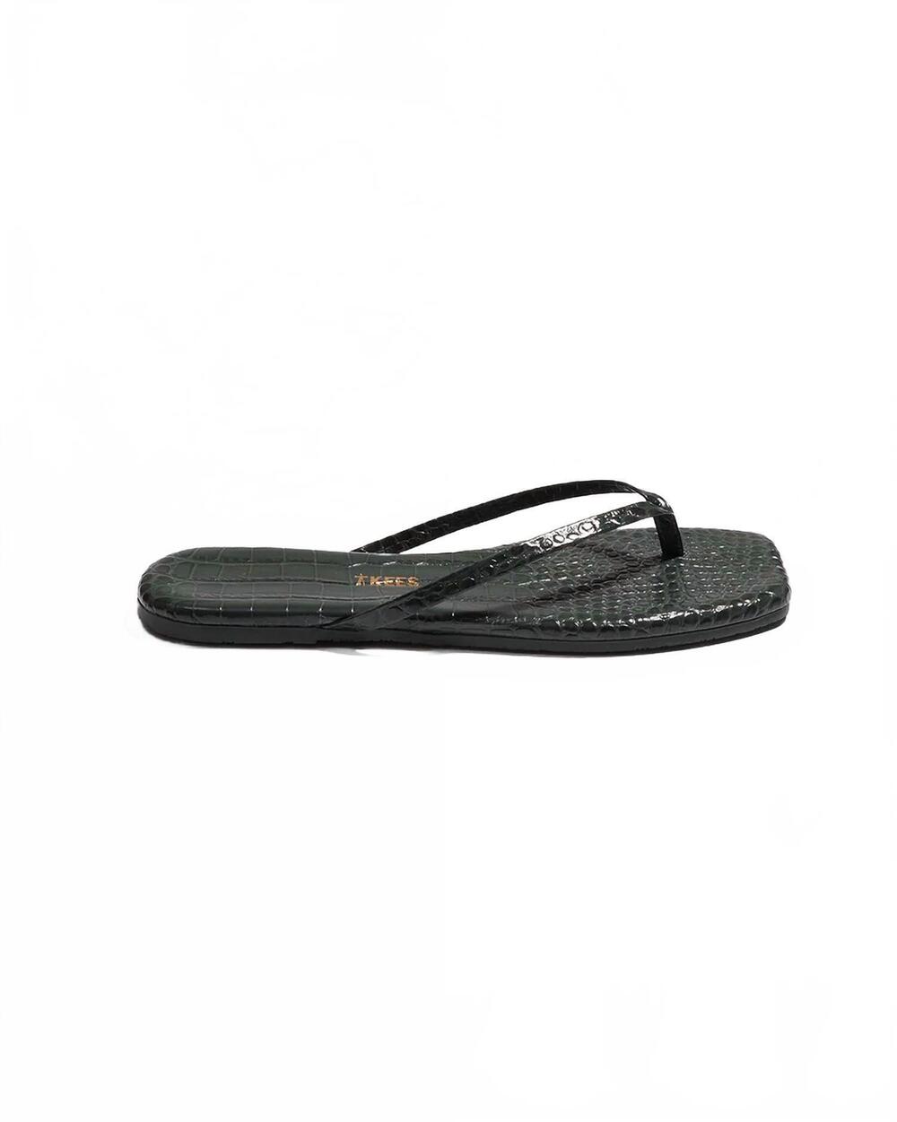NEW TKEES women's square toe flip-flop in lily croc emerald